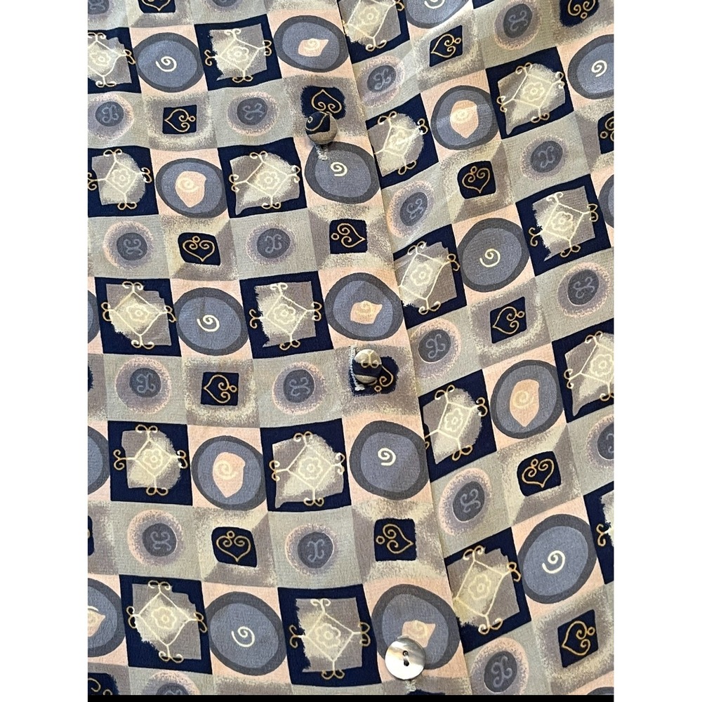 Riva Women's Button Up Long Sleeve Silk Shirt Size Large Retro All Over Print‎ - Picture 8 of 10